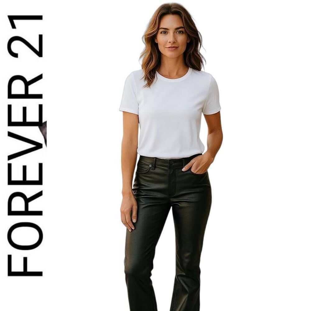 Forever 21 Black Faux Leather High Rise Flare Pants Sexy Jeans